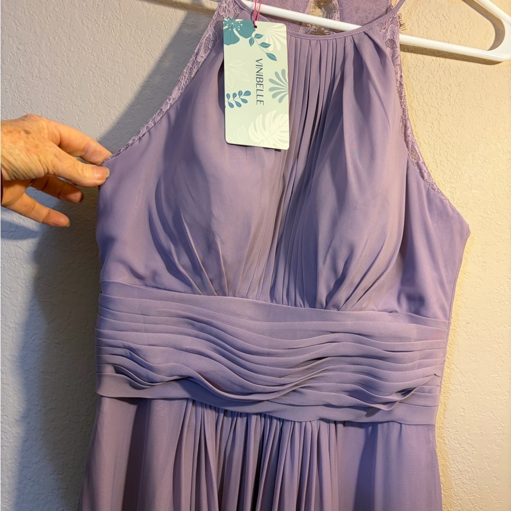 Vinibelle Lilac Chiffon Halter Bridesmaid Dress Floor Length Keyhole Back Sz 2-4
